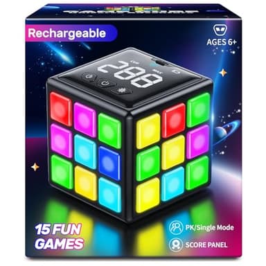 Niufunmal Rechargeable Game Cube - 15-in-1 Fun Brain Memory & Speed Games for Kids - Christmas Easter Birthday Gifts for Boys Girls Ages 6-12+ Years Old - Toys for Kids Teens with Score Screen (Black) - Image 1