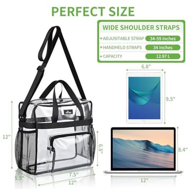 MAY TREE Clear Bag for Stadium Events 12×6×12 Clear Tote Lunch Bag with Reinforced Strap for Work, Concert and Sports, Black - Image 2