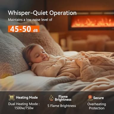 EUHOMY 50 Inch Electric Fireplace Wall Recessed and Wall Mounted with Adjustable Flame Color, Fireplace Heater with Remote Control, Linear Fireplace with Timer, Touch Screen, Log & Crystal, 750/1500W - Image 4