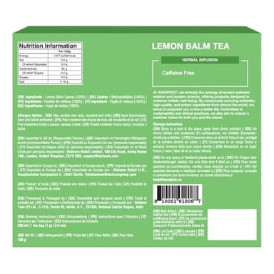 HANDPICK Lemon Balm Tea Bags – 100 Count | 100% Pure & Naturally Dried | Caffeine-Free Herbal Tea with Citrus Flavor & Aroma | Premium Lemon Balm Leaf for Calming and Digestion Support - Image 2