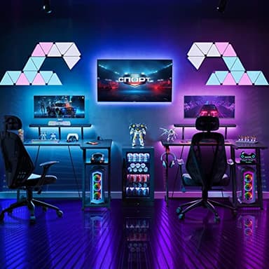 MOTPK Small Gaming Desk with LED Lights & Power Outlets, 39 Inch L Shaped Gaming Computer Desk with Storage Shelf, Gamer Table with Monitor Stand, PC Table with Carbon Fiber Texture, Black - Image 8