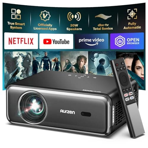 Aurzen Smart Projector with WiFi and Bluetooth, NetfIix Official, 20W Speakers, DoIby Audio & dbx-tv Total Sonics, Auto Focus & Keystone, Native 1080P Portable Outdoor Movie Projector - Image 1