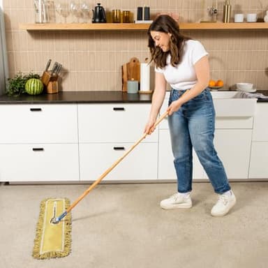 Tidy Tools 48 Inch Yellow Commercial Dust Mop & Floor Sweeper – Wood Handle Floor Mop for Tile, Hardwood & Concrete - Image 2
