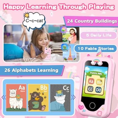 Kids Smart Phone for Girls Toys, Gifts for 3-10 Year Old Girl Boy Christmas Birthday Kids Toys, 2.8" Touchscreen Toddler Learning Cell Toy Phone with Dual Camera, Game, Music Player, 8GB Card Pink - Image 4