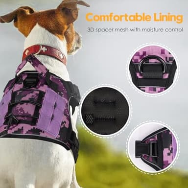 Heavy-Duty Tactical Dog Harness for Large Dogs, No Pull Adjustable Reflective Pet Vest with Molle System, K9 Military-Grade Control for Service Training, Outdoor & 10+ Breeds, Purple Camo, Medium - Image 2