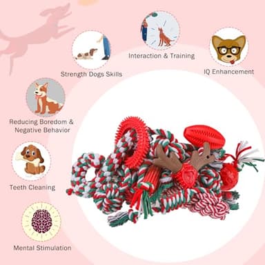 SCENEREAL 15 Pack Dog Toys for Small Dogs Puppies, Christmas Small Dog Toys for Teething and Chewing, Interactive Dog Chew Toys Rope Toy to Keep Them Busy, Holiday Xmas Gift - Image 2