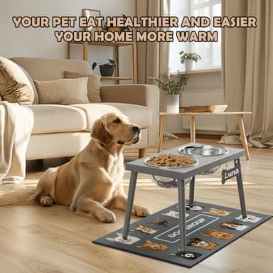 ADENGL Raised Dog Bowl Stand for Large Dogs, 10” Tall Elevated Feeder with Spill-Proof Mat, Stainless Steel 58OZ Bowls for Food & Water, Gray Color (Mat Size: 16x24”) - Image 6