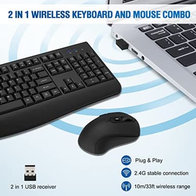 Wireless Keyboard and Mouse Combo, Full-Sized 2.4GHz Wireless Keyboard with Comfortable Palm Rest and Optical Wireless Mouse for Windows, Mac OS PC/Desktops/Computer/Laptops (Black) - Image 2