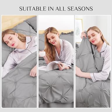 JOLLYVOGUE Grey Queen Comforter Set, 7 Pieces Pintuck Comforters Queen Size, Bed in a Bag Queen Comforter for Bedroom, Bedding Comforter Sets with Comforter, Sheets, Ruffled Shams & Pillowcases - Image 7