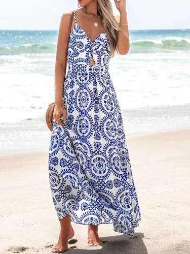 CUPSHE Summer Dresses for Women Casual V Neck Sleeveless Paisley Cutout Maxi Formal Beach Vacation Dress Blue Paisley, M - Image 2