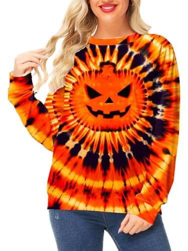 Deerose Women's Halloween Jack O Lantern Sweatshirt Long Sleeve Pumpkin Printed Tops Casual Funny Blouse L - Image 2
