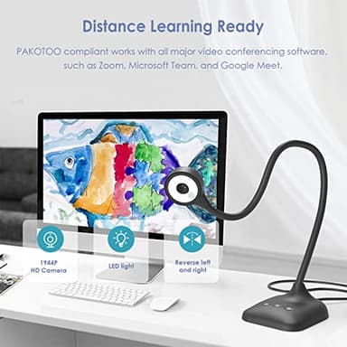 PAKOTOO USB Document Camera for Teachers, Webcam/Doc Camera for Classroom with A3 Format, 3-Level LED Lights, Image Invert, Fold, Dual mic for Mac OS, Windows, Zoom, OBS Work with Distance Learning - Image 2