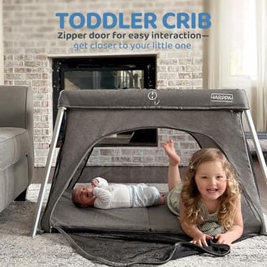 HARPPA Travel Crib with Comfy Mattress, Lightweight Portable Crib Requires No Assembly, Foldable Pack and Play for Baby and Toddlers, Compact Play Yard with Bed,Gray - Image 7