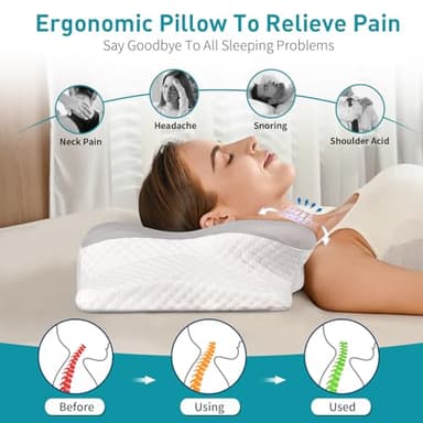 Cervical Neck Pillow for Pain Relief - Ergonomic Memory Foam Pillows for Sleeping, Cooling Side Sleeper Pillow for Neck Support, Contour Orthopedic Bed Pillow for Back Stomach Sleepers - Image 3
