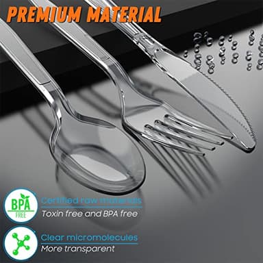 360 Count Plastic Silver Ware Heavy Duty, 120 Forks, 120 Spoons, 120 Knives, Heat Resistant & BPA Free Disposable SilverWare, Disposable Cutlery set, Premium Clear Utencils for Party Supply - Image 3