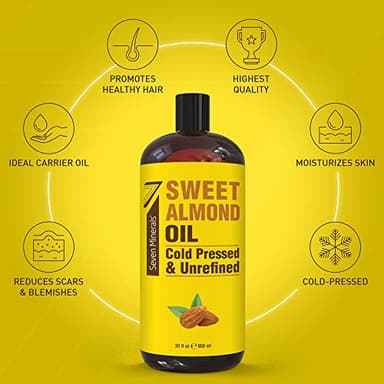 Seven Minerals, Pure Cold Pressed Sweet Almond Oil - Big 32 fl oz Bottle - Unrefined &100% Natural - For Skin & Hair, with No Added Ingredients - Perfect Carrier Oil for Essential Oils - Image 2