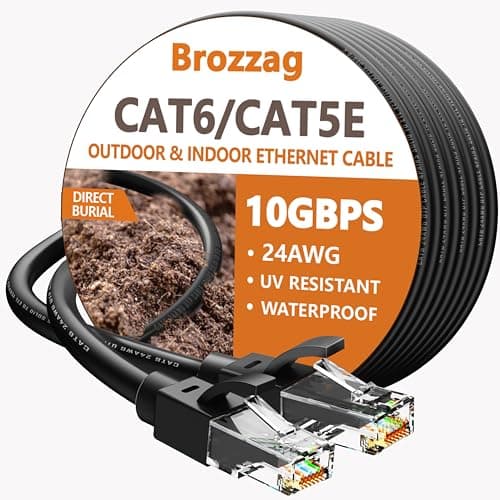 Brozzag 200 Ft Ethernet Cable for Cat5E/Cat6, 10Gbps 24AWG Cat6 Network Cable, Direct Burial Cable, UTP, LLDPE, RJ45 Patch LAN Cord, Waterproof, Indoor&Outdoor, Cat 5E Internet Cable in Black for PC - Image 1