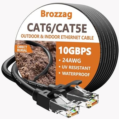 Brozzag 200 Ft Ethernet Cable for Cat5E/Cat6, 10Gbps 24AWG Cat6 Network Cable, Direct Burial Cable, UTP, LLDPE, RJ45 Patch LAN Cord, Waterproof, Indoor&Outdoor, Cat 5E Internet Cable in Black for PC - Image 1