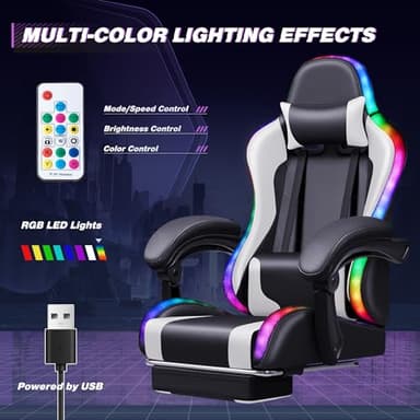 Homall Gaming Chair, Video Game Chair with Footrest and Massage Lumbar Support, Ergonomic Computer Chair Height Adjustable with Swivel Seat and Headrest (RGB White) - Image 4