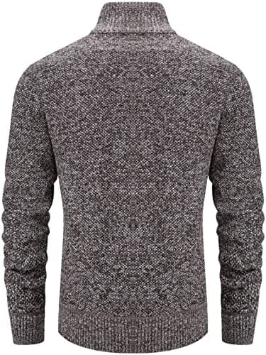 VtuAOL Men's Casual Stand Collar Full Zip Sweaters Thick Knitted Cardigan Winter Coat Coffee US L - Image 5