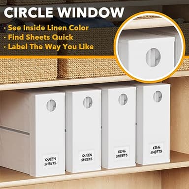 SpaceAid 4 Pack Bed Sheet Organizers and Storage, Foldable Sheet Organizer for Linen Closet, Sheets Set Folder Keeper with Window XL (Queen & King Size) Organizing Bedding Container, White - Image 4