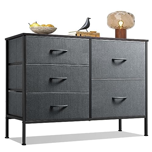 WLIVE Dresser for Bedroom with 5 Drawers, Wide Bedroom Dresser with Drawer Organizers, Chest of Drawers, Fabric Dresser for Living Room, Closet, Hallway, Dark Grey - Image 1