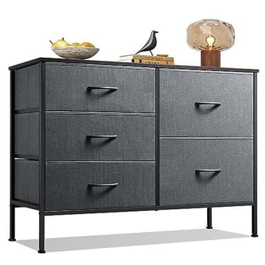 WLIVE Dresser for Bedroom with 5 Drawers, Wide Bedroom Dresser with Drawer Organizers, Chest of Drawers, Fabric Dresser for Living Room, Closet, Hallway, Dark Grey - Image 1