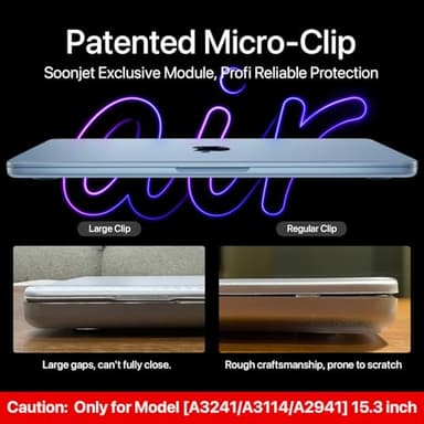 Soonjet for MacBook Air 15 inch Case M4 M3 M2 2025 2024 2023 [Official SkyBlue] [100% Match Official Color] Protective Hard Shell Matte Cover for Laptop A3241 A3114 A2941 - Sky Blue Clear - Image 7