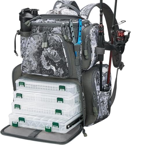 Piscifun Fishing Tackle Backpack with 4 Trays, Large Outdoor Storage Tackle Bag with Protective Rain Cover, VEIL Camouflage - Image 1