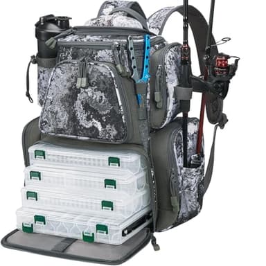 Piscifun Fishing Tackle Backpack with 4 Trays, Large Outdoor Storage Tackle Bag with Protective Rain Cover, VEIL Camouflage - Image 1