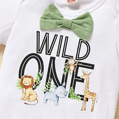 GRNSHTS Baby Boys 1st Birthday Cake Smash Outfit Wild One Bowtie Romper+Bloomers+Suspenders Photo Shoot Clothes Set (Light Green, 9-12 Months) - Image 4