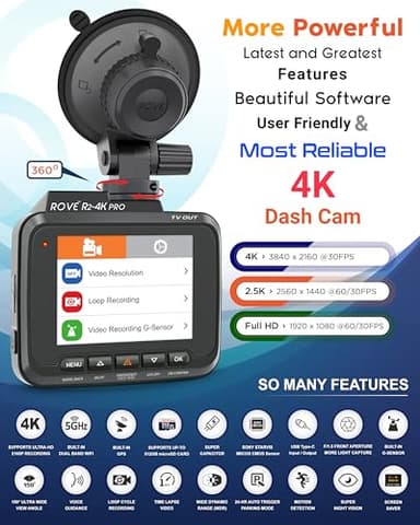 ROVE R2-4K PRO Dash Cam, Built-in GPS, 5G WiFi Dash Camera for Cars, 2160P UHD 30fps Dashcam with APP, 2.4" IPS Screen, Night Vision, WDR, 150° Wide Angle, 24-Hr Parking Mode, Supports 512GB Max - Image 2