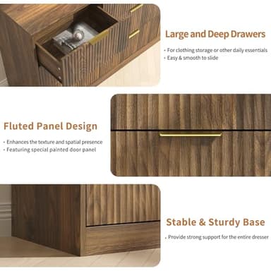 NOVAMAISON Dresser for Bedroom with 9 Drawer, 63” Wide Wooden Dresser Mid Century Chest of Drawers with Metal Handle, Dressers TV Stand Storage Organizer for Closet, Bedroom, Living Room, Walnut - Image 5