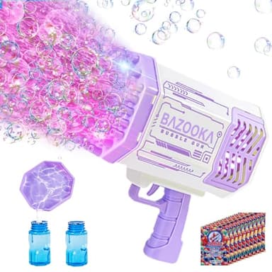 Bubble Gun, Bazooka Bubble Machine Gun, Bubble Blaster Gun with Bubble Solution, 69 Holes Bubble Bazooka Gun Outdoor Summer Toy Party Favors for Kids Purple Halloween Bubble Maker Blowers - Image 1