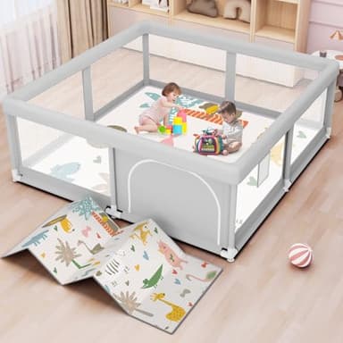 Baby Playpen with Mat 50x50 Inch, Play Pen for Babies and Toddlers with Gate, Baby Fence Sturdy Safety Playpen, Indoor & Outdoor Kids Activity Center - Image 1