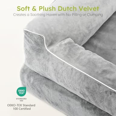 CWAWZ Extra Large Dog Bed, Orthopedic Dog Bed with Cooling Gel Memory Foam, Waterproof XL Pet Bed with Removable Washable Cover, 42" Pet Sofa Couch Dutch Velvet with Bone Toy, Light Gray - Image 8