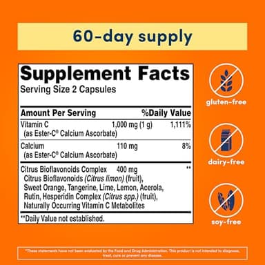 American Health Ester-C with Citrus Bioflavonoids Capsules - Gentle On Stomach, Non-Acidic Vitamin C - 500 mg, 60 Servings, 120 Count - Image 2