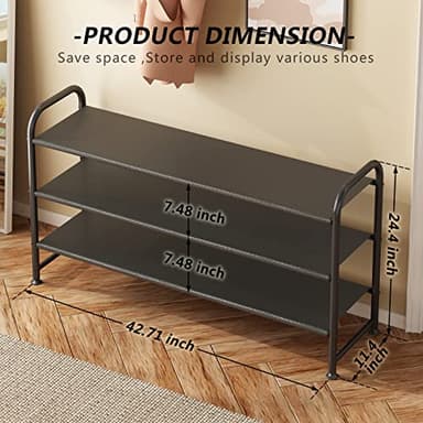 INGIORDAR Shoe Rack 3 Tier Long Storage Organizer Wide Metal Shoe Shelf for Closet Entryway Black - Image 3