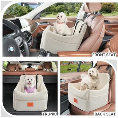 GL GLENSLAVE Dog Car Seat for Small/Medium Dogs, Dog Booster Car Seats with Thick Cushion for Dogs Under 35lbs, Detachable Washable Pet Car Seat with Storage Pockets, 2 Safety Belts (Beige) - Image 2