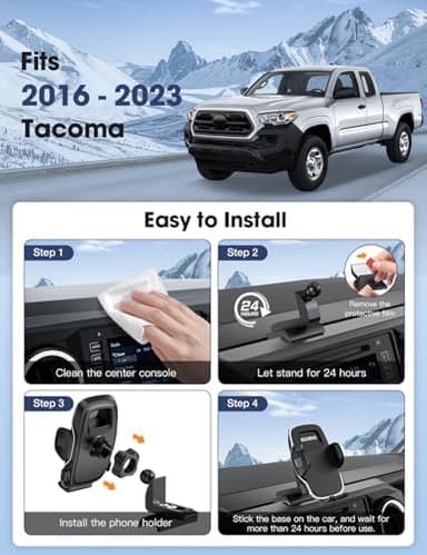 Upgraded Tacoma Phone Mount for Toyota Tacoma 2016-2023, 3rd Gen Dashboard Clip Cell Phone Cradle, Adjustable Stand, Suitable for Most Smartphones - Image 6