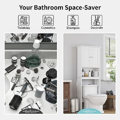 Shintenchi Over The Toilet Storage Cabinet, Bathroom Shelf Organizer with Anti-Tip Device Small Freestanding Space Saver with Adjustable Shelf，White - Image 6
