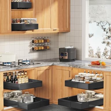 Seinloes 4 Pack Expandable (9"-14") Pull Out Cabinet Organizer 21" Deep With Raising Pad for Framed Cabinets,Upgrade 3 Slide Rails Slide Out Drawers,No Drill Roll Out Shelves Adhesive,Black - Image 5