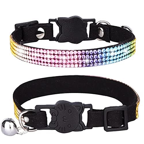 Cat Collar with Bell, MUZIEBA Breakaway Safe Pet Collar Kitty Necklace for Small Dogs Cat Kitten Bling Rhinestone Girl Boy Adjustable Length(1pcs), Black, 25cm-32cm (8in - 13 in) - Image 1