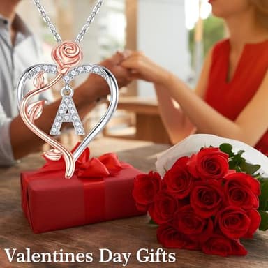 Iefil Unique Rose Heart Initial Necklace, 925 Sterling Silver Rose Love Heart Initial W Necklace Jewelry, Gifts for Her, Anniversary Birthday Gifts for Women - Image 8