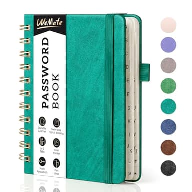 WEMATE Password Book with Alphabetical Tabs, Spiral Password Keeper Book for Seniors, Internet Password Notebook Password Journal Logbook Log in Detail, Small – 4.7''x 6'' (Teal) - Image 1