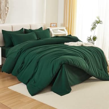 Litanika Oversized King Comforter Sets Emerald Green - 7 Pieces Bed in a Bag Oversized King Bedding Comforter Sets, Solid Lightweight Bed Set with Comforter, Sheets, Pillowcases & Shams - Image 2