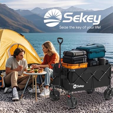 Collapsible Wagon Cart with Big All-Terrain Beach Wheels, Foldable Heavy Duty Wagons with Cup Holders, Utility Carts for Camping, Garden, Outdoor, Grocery, Sports. Black - Image 7