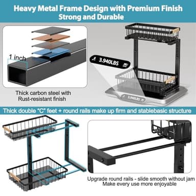 Liuoud Under Sink Organizer Storage 2 Pack, 2 Tier Slide Out Height Adjustable Pull Out Cabinet Organizer Drawer for Kitchen Bathroom Large Under Sink Shelf Rack Caddy for Pantry, Black - Image 5
