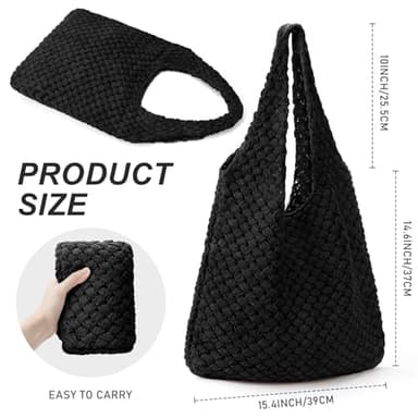 hatisan Crochet Bags for Women Aesthetic Tote Bag Hippie Bag Knit Bag(Woven-Black) - Image 2