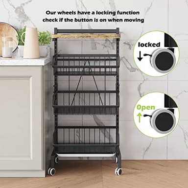 COVAODQ Fruit Basket 4-Tier Adjustable Fruit Vegetable Basket Cart Metal Wire Storage Cart Rolling Pantry Utility Kitchen Cart - Image 6